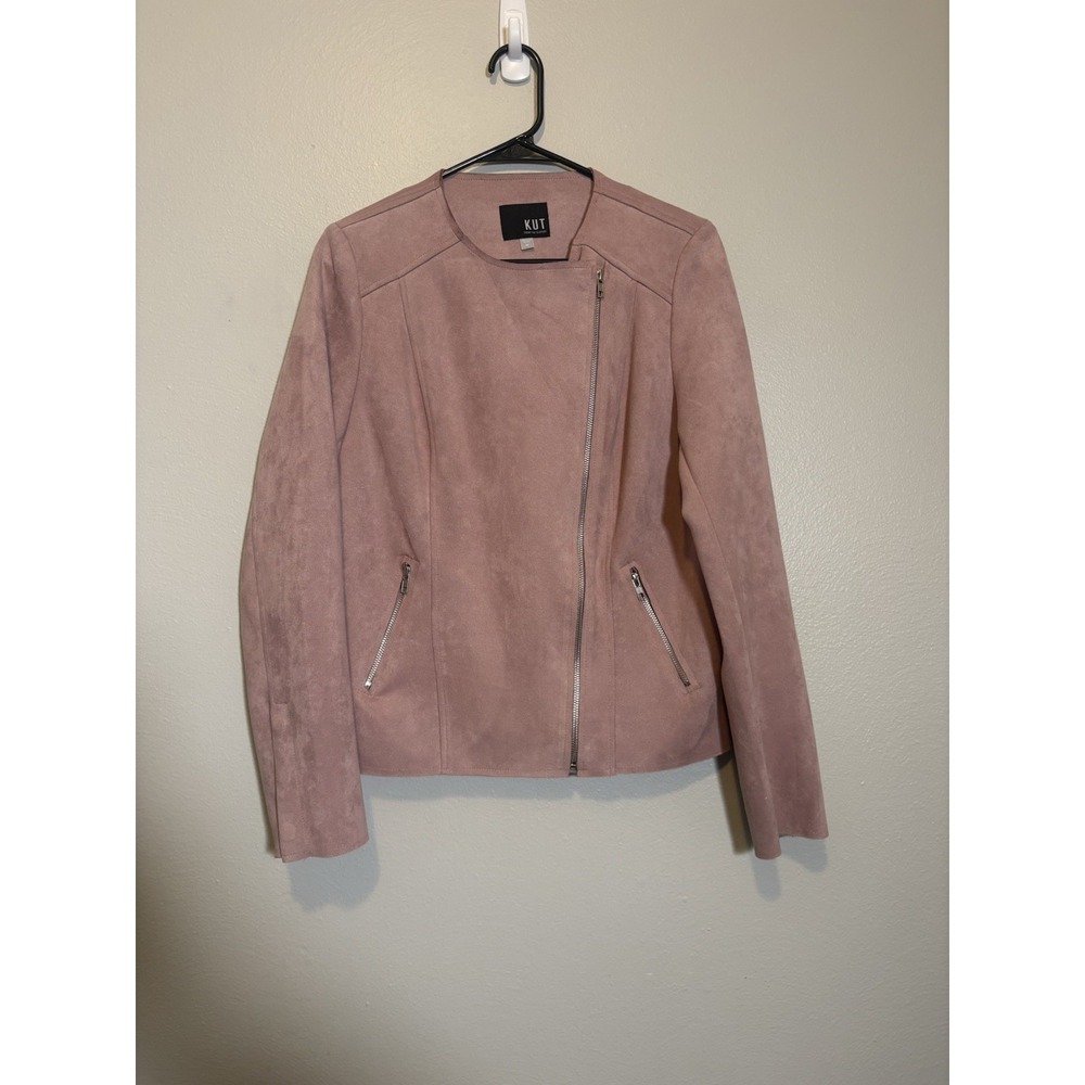 Kut From The Kloth Aria Faux Suede Moto Jacket Pink Biker Streetwear Chic M